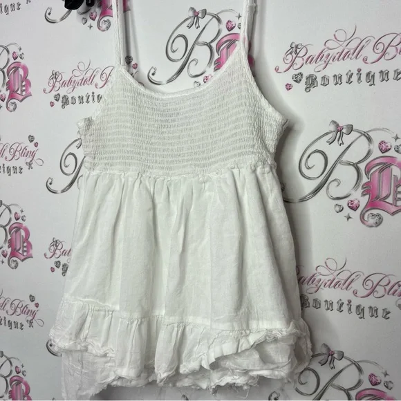 Joe & Kate tank top distressed ruffle frilly zip up side white cute boho shirt - Picture 7 of 8